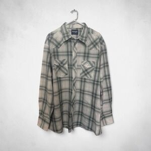 Wrangler Western Pearl Snap Plaid Shirt Men's 2XT Tall Gray Green Long Sleeve